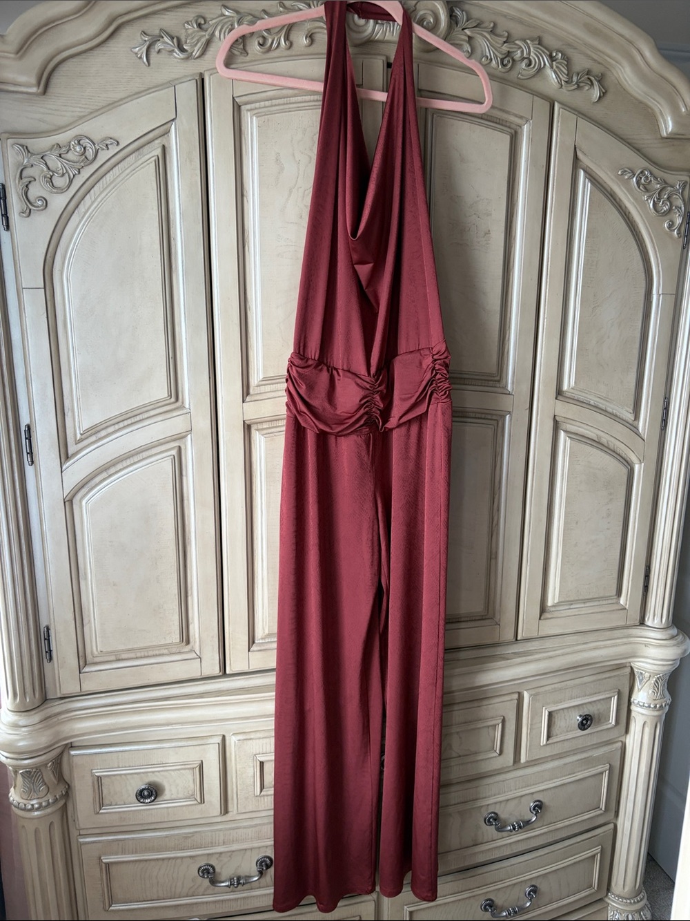 Women's Halter Wide-Leg Jumpsuit in Burgundy